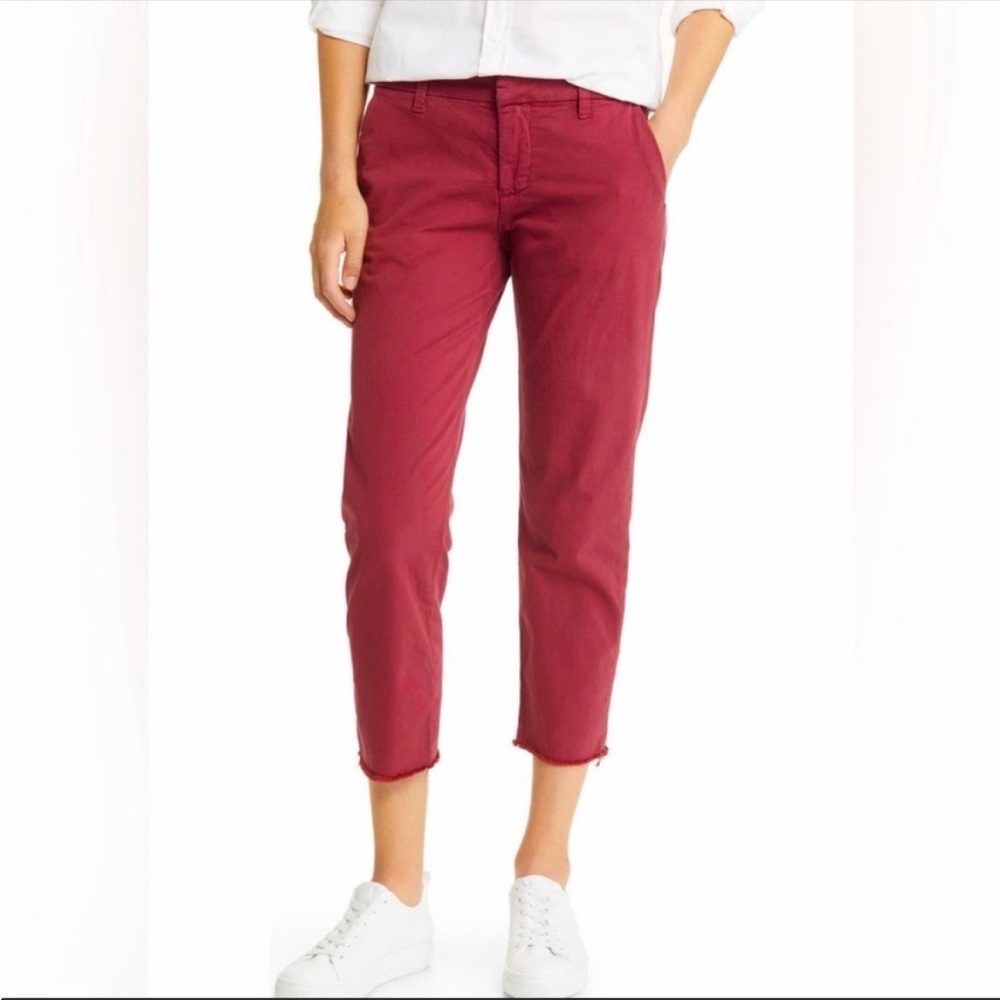 Frank & Eileen Wicklow Cropped Pant Frayed Hem Red 00 NWOT